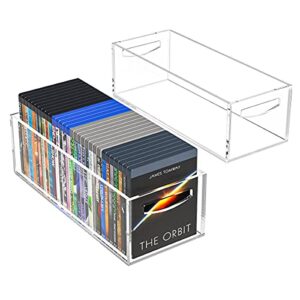 aitee dvd/cd storage box 2 packs, acrylic storage container for blu-rays, small books/booklets, video game cases and video game controllers, storage organizer for countertop/kitchen/bathroom/cabinet.