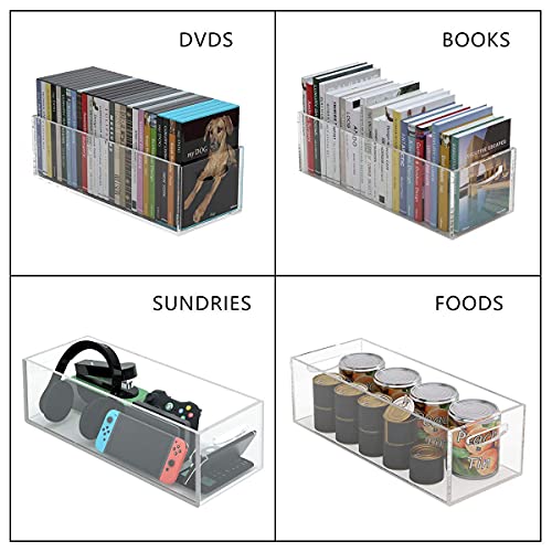 AITEE DVD/CD Storage Box 2 Packs, Acrylic Storage Container for Blu-Rays, Small Books/Booklets, Video Game Cases and Video Game Controllers, Storage Organizer for Countertop/Kitchen/Bathroom/Cabinet.