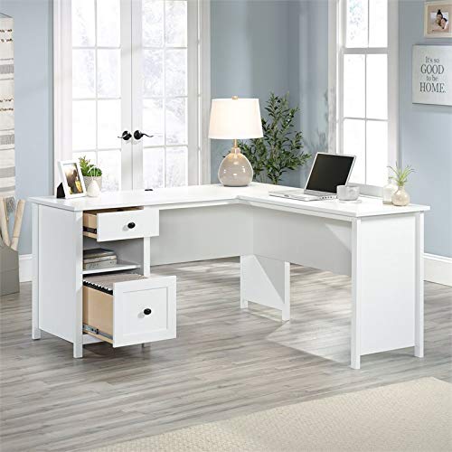 Sauder County Line Wooden L Shaped Computer Desk in Soft White