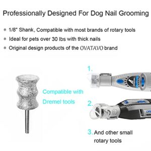 OVATAVO Diamond Rotary Nail Grinder Bits for Dog - Patented Pet Nail Grinder Attachment - 1/8" Replacement Grinder Wheel for Dremel - Pet Nail File & Clippers for Medium Large Dogs (XL)