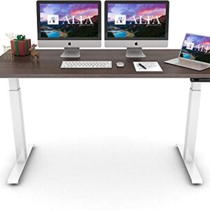 ALFA FURNISHING Advanced 55x28 Inches Standing Desk for Home Office, Dual Motor Electric Adjustable Height Desk, Sit Stand Desk with 4 Pre-Set Memory (55x28, Walnut Top + White Frame Dual Motor)