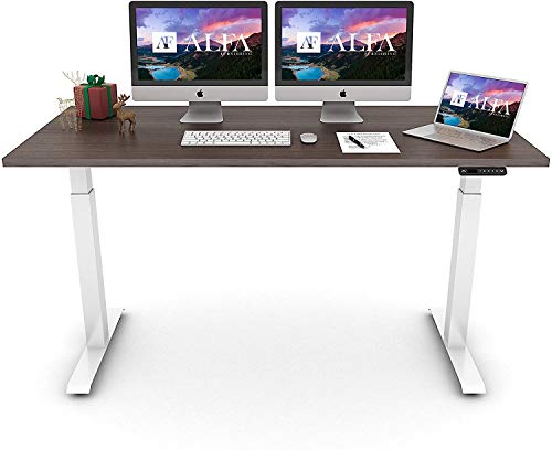 ALFA FURNISHING Advanced 55x28 Inches Standing Desk for Home Office, Dual Motor Electric Adjustable Height Desk, Sit Stand Desk with 4 Pre-Set Memory (55x28, Walnut Top + White Frame Dual Motor)