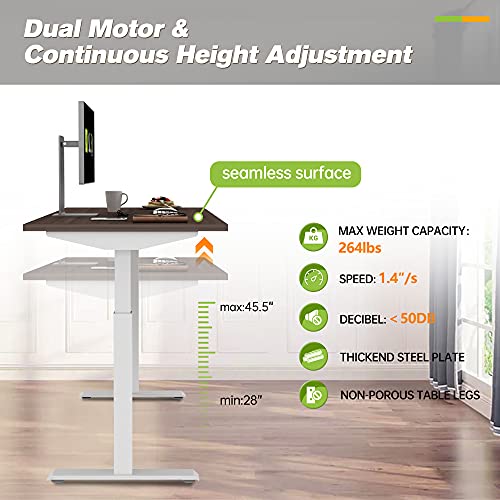 ALFA FURNISHING Advanced 55x28 Inches Standing Desk for Home Office, Dual Motor Electric Adjustable Height Desk, Sit Stand Desk with 4 Pre-Set Memory (55x28, Walnut Top + White Frame Dual Motor)