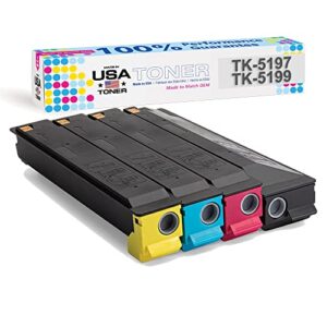 made in usa toner compatible replacement for use in kyocera taskalfa 306ci, 307ci, 308ci, cs 306ci, cs 307ci, cs 308ci, tk-5197, copystar tk-5199 (black, cyan, yellow, magenta, 4 cartridges)