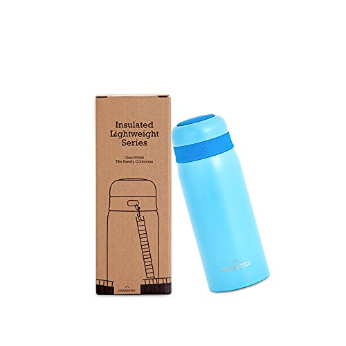 GrandTies Kids Insulated Water Bottle- 12oz Lightweight Stainless Steel Vacuum Insulate Bottle for Kids- Double Walled Thermal Bottle, Metal Canteen Keep Children Favorite Beverages Hot or Cold (Blue)