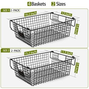 4 Pack [ XXXL Large ] STACKABLE Wire Baskets for Organizing - Pantry Storage and Organization Metal Bins for Produce, Food, Fruit - Kitchen Bathroom Closet Cabinet, Countertop, Under Sink Organizer