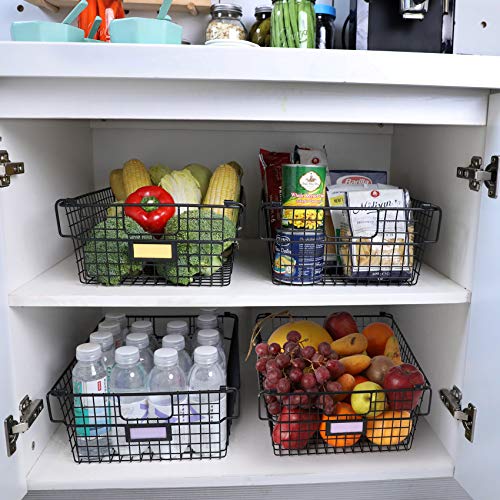 4 Pack [ XXXL Large ] STACKABLE Wire Baskets for Organizing - Pantry Storage and Organization Metal Bins for Produce, Food, Fruit - Kitchen Bathroom Closet Cabinet, Countertop, Under Sink Organizer