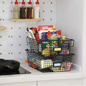 4 Pack [ XXXL Large ] STACKABLE Wire Baskets for Organizing - Pantry Storage and Organization Metal Bins for Produce, Food, Fruit - Kitchen Bathroom Closet Cabinet, Countertop, Under Sink Organizer