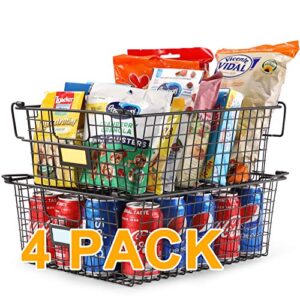 4 Pack [ XXXL Large ] STACKABLE Wire Baskets for Organizing - Pantry Storage and Organization Metal Bins for Produce, Food, Fruit - Kitchen Bathroom Closet Cabinet, Countertop, Under Sink Organizer