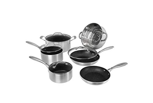 Granitestone Pots and Pans Set Nonstick, 10 Piece Complete Kitchen Cookware Set with Induction Cookware, Includes Nonstick Pots and Pans Set with lids & Stainless-Steel Steamer, Dishwasher Safe-Silver