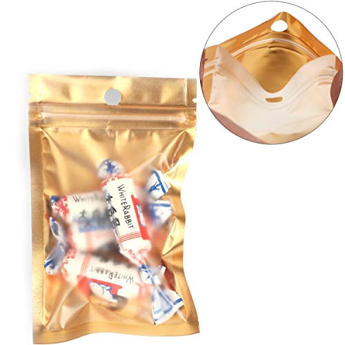 50 Pcs Clear Golden Zip Lock Mylar Bags Aluminum Foil Resealable Plastic Valve Zipper Pouches Bulk Food Storage Foil Lined Grip Seal Wrap (13cm x 8cm)