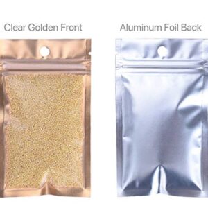 50 Pcs Clear Golden Zip Lock Mylar Bags Aluminum Foil Resealable Plastic Valve Zipper Pouches Bulk Food Storage Foil Lined Grip Seal Wrap (13cm x 8cm)