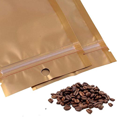 50 Pcs Clear Golden Zip Lock Mylar Bags Aluminum Foil Resealable Plastic Valve Zipper Pouches Bulk Food Storage Foil Lined Grip Seal Wrap (13cm x 8cm)