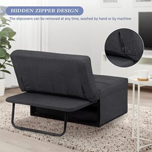 Saemoza Sofa Bed, Ottoman Bed 4 in 1 Multi Function Folding Sleeper Sofa, Breathable Linen Convertible Chair Adjustable Backrest Sleeper Chair for Living Room/Small Apartment, Deep Grey