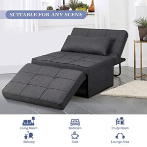 Saemoza Sofa Bed, Ottoman Bed 4 in 1 Multi Function Folding Sleeper Sofa, Breathable Linen Convertible Chair Adjustable Backrest Sleeper Chair for Living Room/Small Apartment, Deep Grey