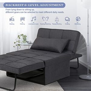 Saemoza Sofa Bed, Ottoman Bed 4 in 1 Multi Function Folding Sleeper Sofa, Breathable Linen Convertible Chair Adjustable Backrest Sleeper Chair for Living Room/Small Apartment, Deep Grey