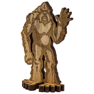 bmbm 7.25” standing waving sasquatch bigfoot laser cut statue decoration for desk, table, shelf | stained solid premium 1/2" radiata pine construction