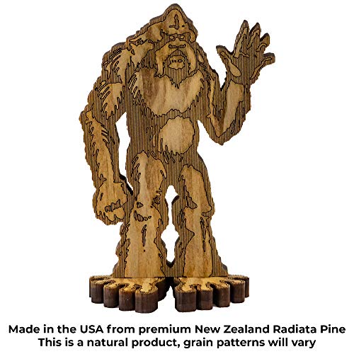 BMBM 7.25” Standing Waving Sasquatch Bigfoot Laser Cut Statue Decoration for Desk, Table, Shelf | Stained Solid Premium 1/2" Radiata Pine Construction