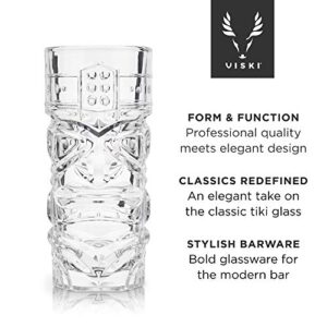 Viski Pacific Tropical Tiki Glasses Set of 2 - Premium Crystal Clear Glass Tumbler, Stylish Tiki Glassware Bar Accessories and Cocktail Glass Gift Set, 14 oz