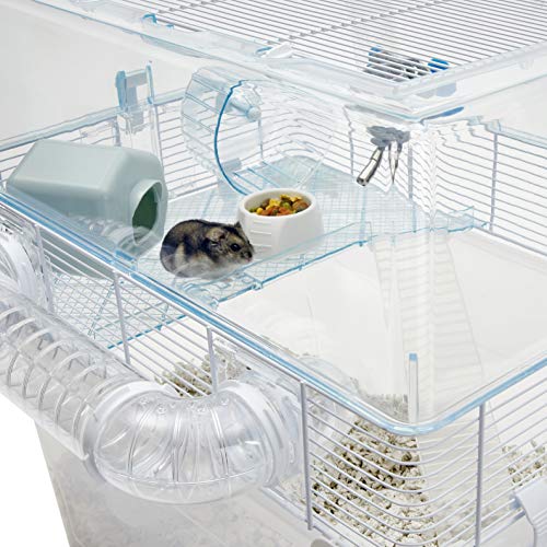 Duna Space Gerbil & Hamster Cage, Extra-Deep 11.5-Inch Base Promotes Instinctual Burrowing While Containing Litter & Debris, Includes ALL Accessories and Play Tunnels, 22.6L x 18.7W x 21.5 Inches