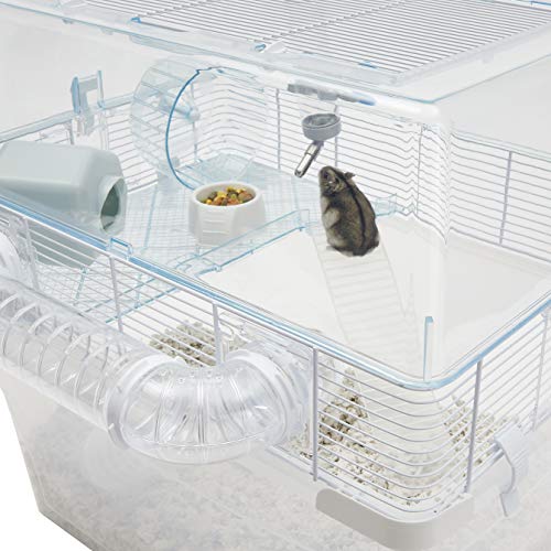 Duna Space Gerbil & Hamster Cage, Extra-Deep 11.5-Inch Base Promotes Instinctual Burrowing While Containing Litter & Debris, Includes ALL Accessories and Play Tunnels, 22.6L x 18.7W x 21.5 Inches