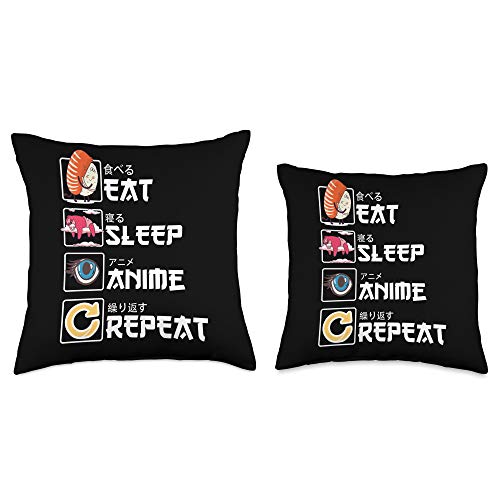 Anime Manga Kawaii Japanese Gifts Kawaii Manga Sushi-Eat Sleep Repeat-Cute Anime Throw Pillow, 16x16, Multicolor