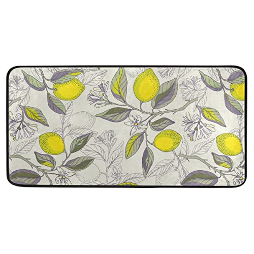 Lemon Branches Kitchen Rug Yellow Fruit Floor Comfort Mats Bath Rugs Entryway Welcome Non Slip Area Rug for Bedroom Living Room Doormats Home Decor 39" X 20"