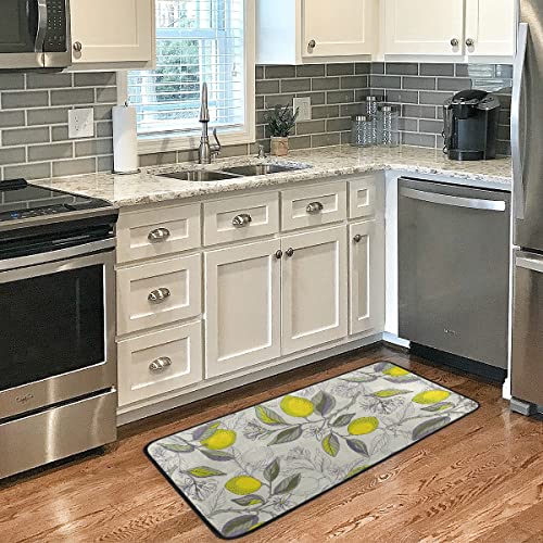 Lemon Branches Kitchen Rug Yellow Fruit Floor Comfort Mats Bath Rugs Entryway Welcome Non Slip Area Rug for Bedroom Living Room Doormats Home Decor 39" X 20"