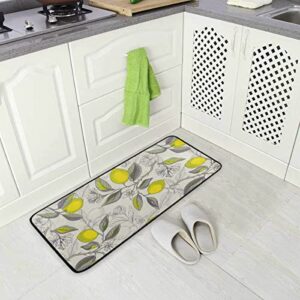 Lemon Branches Kitchen Rug Yellow Fruit Floor Comfort Mats Bath Rugs Entryway Welcome Non Slip Area Rug for Bedroom Living Room Doormats Home Decor 39" X 20"