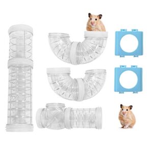 wishlotus hamster tubes with 2 pipe connection plates, adventure external pipe set creative transparent diy connection tunnel track to expand space hamster cage accessories hamster toys (clear)