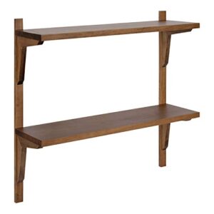kate and laurel meridien farmhouse wood shelves, 24 x 8 x 24, rustic brown, modern two tier wall shelf for storage and display