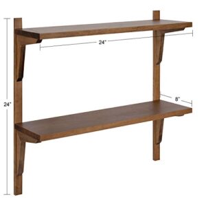 Kate and Laurel Meridien Farmhouse Wood Shelves, 24 x 8 x 24, Rustic Brown, Modern Two Tier Wall Shelf for Storage and Display