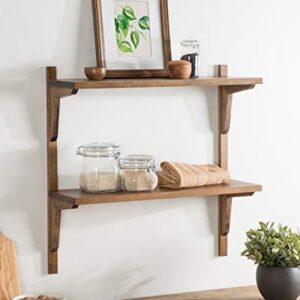 Kate and Laurel Meridien Farmhouse Wood Shelves, 24 x 8 x 24, Rustic Brown, Modern Two Tier Wall Shelf for Storage and Display