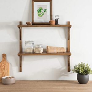 Kate and Laurel Meridien Farmhouse Wood Shelves, 24 x 8 x 24, Rustic Brown, Modern Two Tier Wall Shelf for Storage and Display