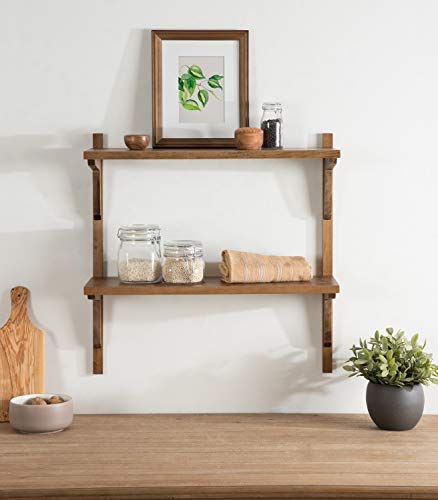 Kate and Laurel Meridien Farmhouse Wood Shelves, 24 x 8 x 24, Rustic Brown, Modern Two Tier Wall Shelf for Storage and Display