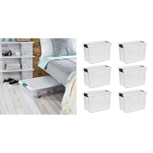 sterilite 56 qt./53 l wheeled latching box clears, quart, white, 4 piece & 19859806, 30 quart/28 liter ultra latch box, clear with a white lid and black latches, 6-pack