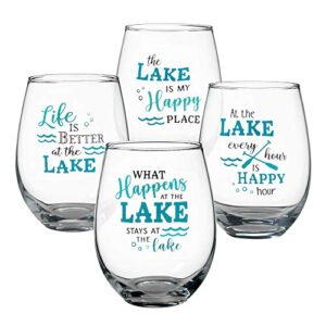 lillian rose lake set of 4 stemless wine glasses, 4 count (pack of 1), blue