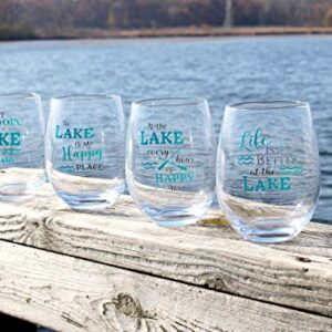 Lillian Rose Lake Set of 4 Stemless Wine Glasses, 4 Count (Pack of 1), Blue