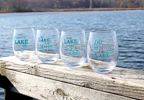 Lillian Rose Lake Set of 4 Stemless Wine Glasses, 4 Count (Pack of 1), Blue