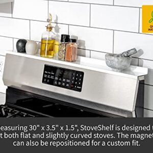 StoveShelf 30" Length White Magnetic Shelf for Kitchen Stove - Kitchen Storage Solution with Zero Installation - Over Stove Spice Rack Organizer