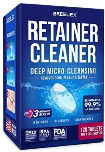 denture cleaning tablets - retainer cleaner for aligner, mouth & night guard - 120 pack, 4 month supply - dental cleanser for nightguards & mouthguards - fresh in 3 minutes - removes odor & plaque