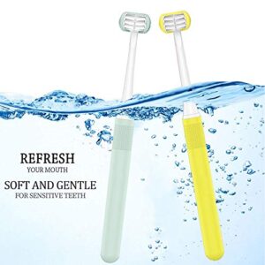 FOREVIVE 2 Pieces 3 Sided Autism Toothbrush Three Bristles for Special Needs Kids Soft Bristles Soft and Gentle Clean Each Tooth to Completely Cover The Toothbrush