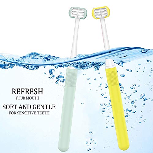 FOREVIVE 2 Pieces 3 Sided Autism Toothbrush Three Bristles for Special Needs Kids Soft Bristles Soft and Gentle Clean Each Tooth to Completely Cover The Toothbrush