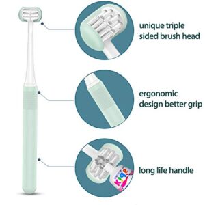 FOREVIVE 2 Pieces 3 Sided Autism Toothbrush Three Bristles for Special Needs Kids Soft Bristles Soft and Gentle Clean Each Tooth to Completely Cover The Toothbrush