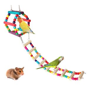 bird parrot toys ladders swing - hanging pet bird cage accessories hammock swing toy for small parakeets cockatiels , lovebirds , hamster crawling bridge trainning toys