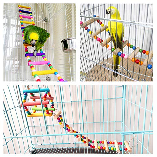 Bird Parrot Toys Ladders Swing - Hanging Pet Bird Cage Accessories Hammock Swing Toy for Small Parakeets Cockatiels , Lovebirds , Hamster Crawling Bridge Trainning Toys