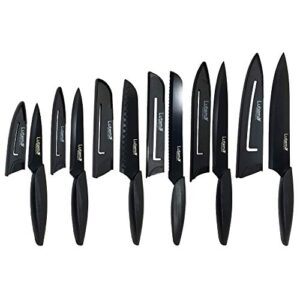 lutema 12-piece kitchen knife set 6 black colored knives + 6 blade covers