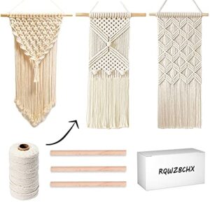 diy macrame wall hanging kits, 3 patterns macrame diy wall hangers for beginners, home decor with 200 meters macrame cord, 3 pcs wooden dowels and instruction booklet for macrame starters