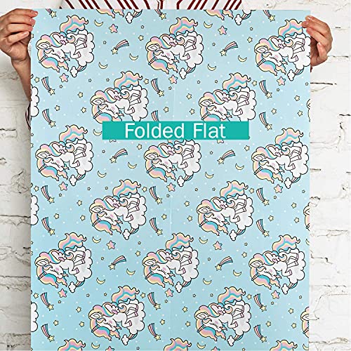 MAYPLUSS Wrapping Paper Sheet - Folded Flat - 6 Different Adorable Design (22.4 sq.ft.ttl.) - Uniconrn, Rainbow - 19.6 inch X 27.5 inch Per Sheet