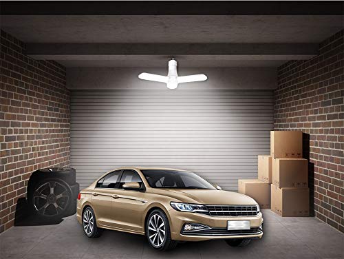 QUANXI 2 Packs LED Garage Lights 30W, 3000 Lumens, Ceiling Lights for Garage,E26 Tribright LED Ceiling Light, 3 Adjustable Panels Garage Light Bulb for Garage, Warehouse, Workshop, Basement